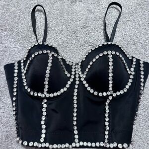 Lydia USA Black Bustier Top with Rhinestone Detailing